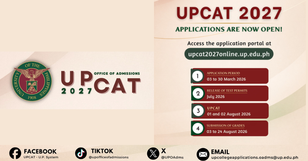 UPCAT 2027 APPLICATIONS ARE NOW OPEN for incoming new first-year students for AY 2027-2028.